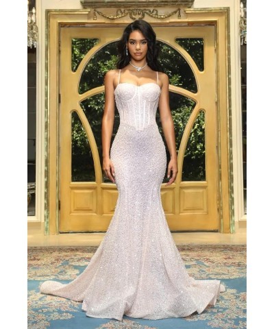 Sequin Mermaid Prom Dresses for Women 2024 Spaghetti Straps Sparkly Evening Formal Gown Sage Green $33.14 Dresses