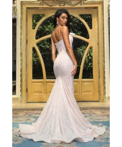 Sequin Mermaid Prom Dresses for Women 2024 Spaghetti Straps Sparkly Evening Formal Gown Sage Green $33.14 Dresses