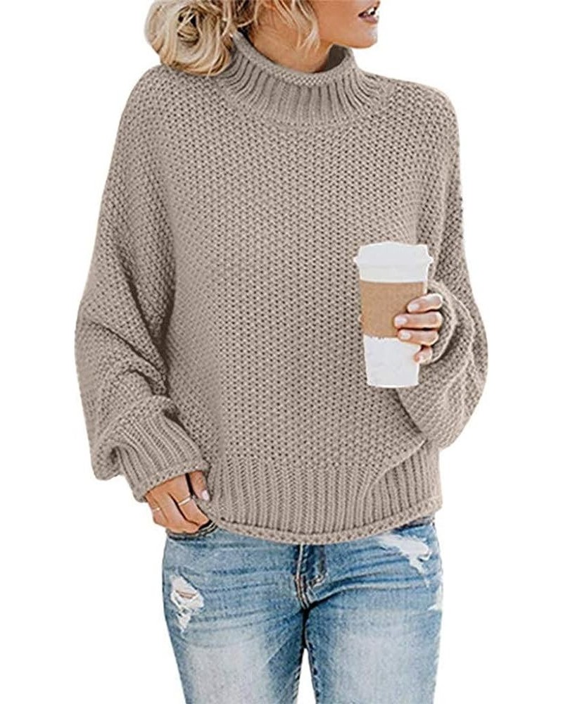 Sweaters for Women Plus Size Turtleneck,Women's Chunky Patchwork Turtle Cowl Neck Asymmetric Hem Wrap Pullover Sweater Z8-kha...