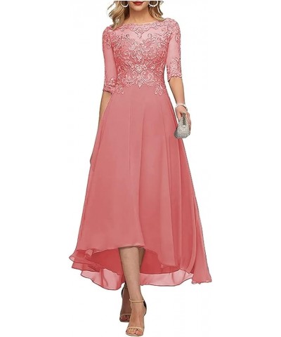 Lace Chiffon Tulle Mother Bride Dresses for Women Ruched Tea Length Wedding Guest Dress A Line Formal Evening Gown Coral $29....