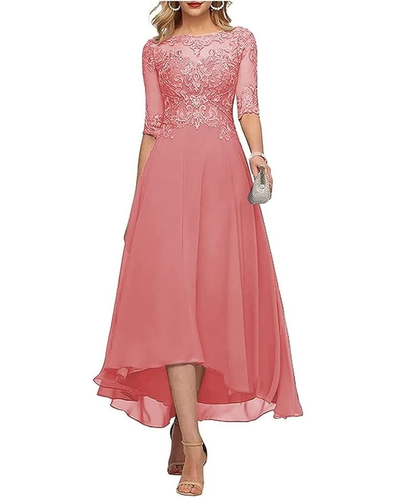 Lace Chiffon Tulle Mother Bride Dresses for Women Ruched Tea Length Wedding Guest Dress A Line Formal Evening Gown Coral $29....