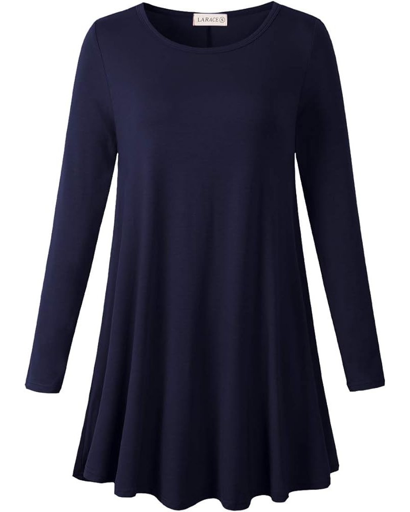 Plus Size Tunic Tops Long Sleeve Shirts for Women Swing Flowy Loose Fit Clothes for Leggings Navy Blue $15.28 Tops