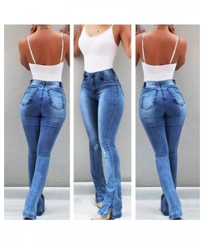 Bell Bottom Jeans for Women High Waisted Flare Jeans with Classic Wide Leg Ripped Denim Pants Distressed Bootcut Jeans 02-blu...