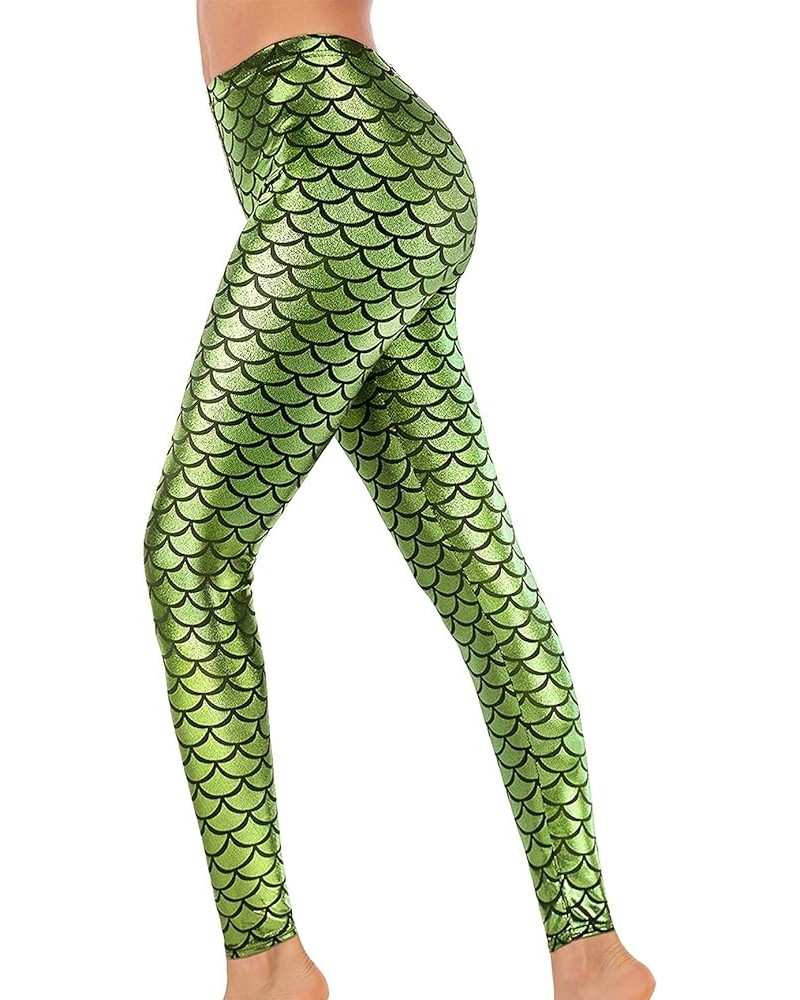 Halloween Shiny Fish Scale Mermaid Leggings for Women Pants S-4XL 08-lightgreen $11.75 Leggings