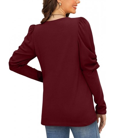 Long Sleeve Shirts for Women Tunic Tops Puff Sleeve Shirt Square Neck Top 006-burgundy $9.51 Tops