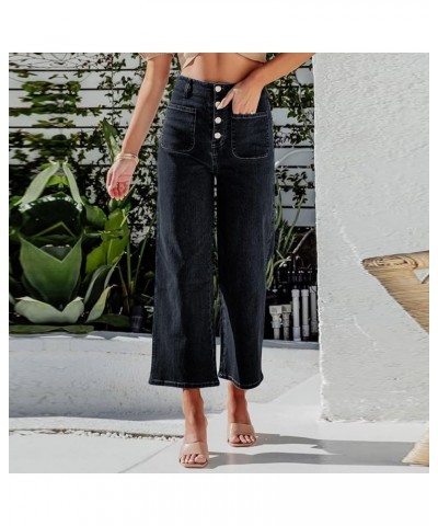 Jeans for Women,2023 Casual Wide Leg Elastic Waist Cropped Jeans Baggy Drawstring Pocket Denim Joggers Pants D-black $10.36 J...