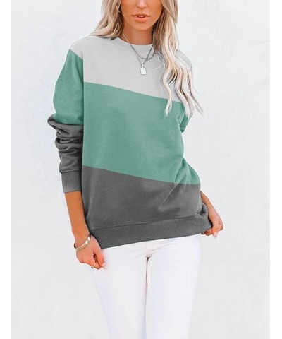 Women's Casual Long Sleeve Color Block/Solid Tops Crewneck Sweatshirts Cute Loose Fit Pullover with Pockets G- White Mint Gre...