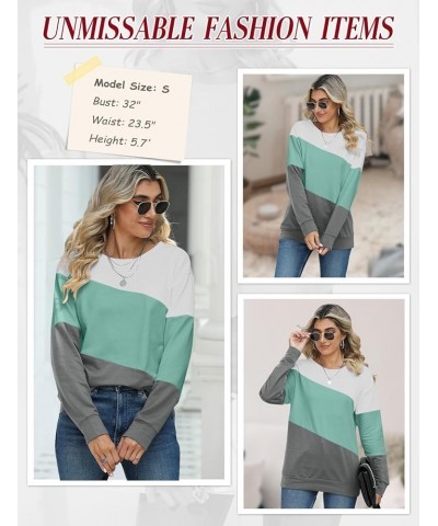 Women's Casual Long Sleeve Color Block/Solid Tops Crewneck Sweatshirts Cute Loose Fit Pullover with Pockets G- White Mint Gre...