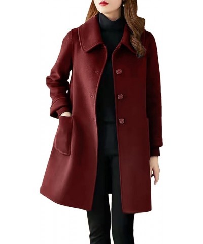 Wool Coats For Women Button Down Pea Coats Tweed Coat Plus Size Y2K Cardigan Fall Winter Long Sleeve Jacket Warm Outwear Wine...