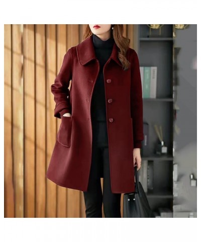 Wool Coats For Women Button Down Pea Coats Tweed Coat Plus Size Y2K Cardigan Fall Winter Long Sleeve Jacket Warm Outwear Wine...