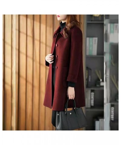 Wool Coats For Women Button Down Pea Coats Tweed Coat Plus Size Y2K Cardigan Fall Winter Long Sleeve Jacket Warm Outwear Wine...