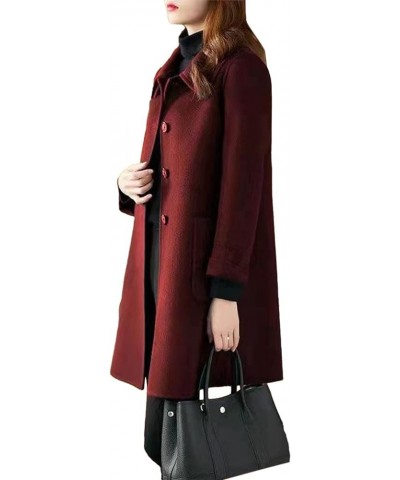 Wool Coats For Women Button Down Pea Coats Tweed Coat Plus Size Y2K Cardigan Fall Winter Long Sleeve Jacket Warm Outwear Wine...