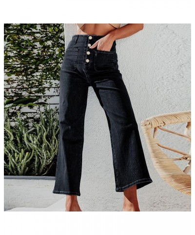 Jeans for Women,2023 Casual Wide Leg Elastic Waist Cropped Jeans Baggy Drawstring Pocket Denim Joggers Pants D-black $10.36 J...