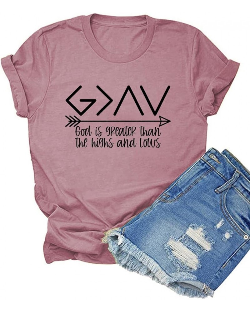 God is Greater Than The Highs and Lows Cotton T-Shirt for Women Summer Soft Casual Shirt Breathable Loose Tops Pink $8.54 T-S...