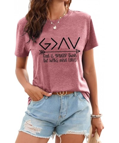 God is Greater Than The Highs and Lows Cotton T-Shirt for Women Summer Soft Casual Shirt Breathable Loose Tops Pink $8.54 T-S...