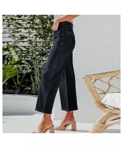 Jeans for Women,2023 Casual Wide Leg Elastic Waist Cropped Jeans Baggy Drawstring Pocket Denim Joggers Pants D-black $10.36 J...