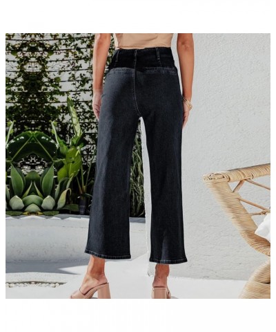 Jeans for Women,2023 Casual Wide Leg Elastic Waist Cropped Jeans Baggy Drawstring Pocket Denim Joggers Pants D-black $10.36 J...