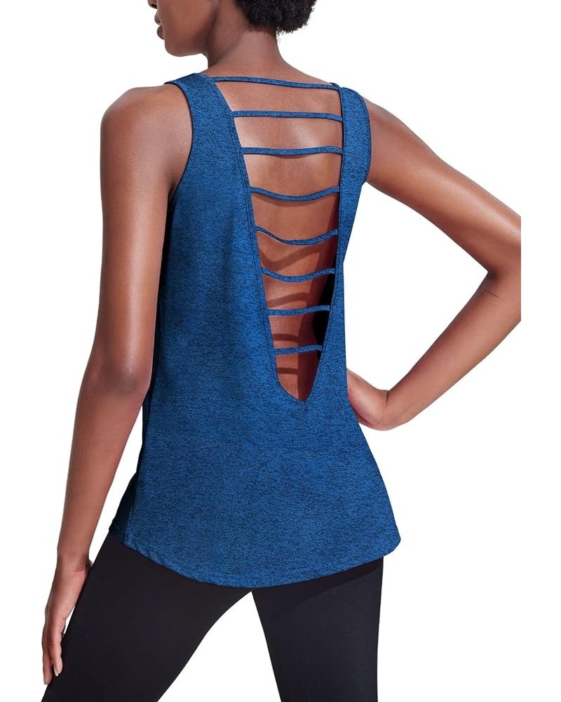 Workout Tank Tops for Women Open Back Yoga Shirts Athletic Crewneck Gym Running Shirt Lightweight S-XXL Blue $14.99 Activewear