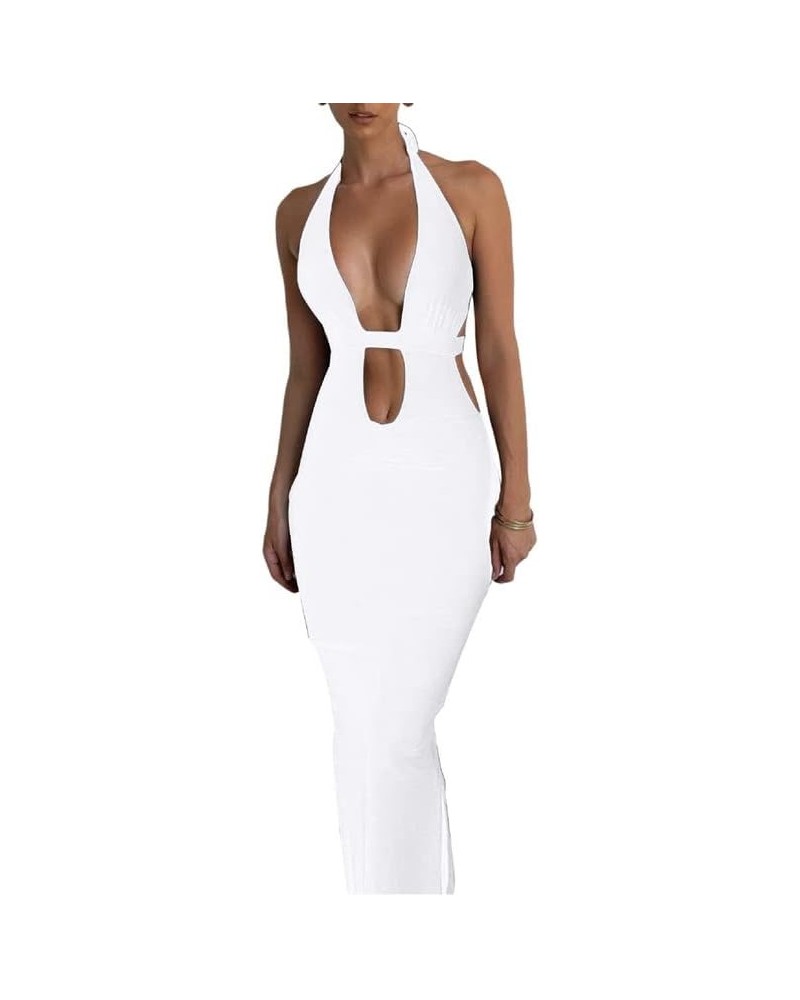 Sleeveless Backless Maxi Dress Open Back Slim Fit Long Dress Cut Out Bodycon Cocktail Dress Going Out Wear E-c White $11.79 D...