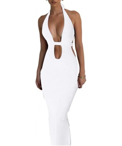 Sleeveless Backless Maxi Dress Open Back Slim Fit Long Dress Cut Out Bodycon Cocktail Dress Going Out Wear E-c White $11.79 D...