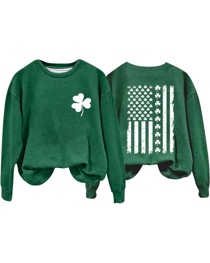 St Patricks Day Shirt Graphic Long Sleeve Plus Size Shamrock Tops Casual Green Irish Crewneck Sweatshirts Trendy Z10 Army Gre...