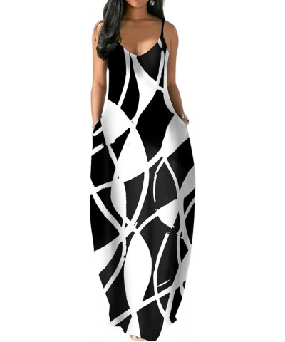 Women's Sexy Maxi Long Dresses Casual Spaghetti Strap Floor Length Plus Size Long Sundress with Pockets White Black $14.69 Dr...