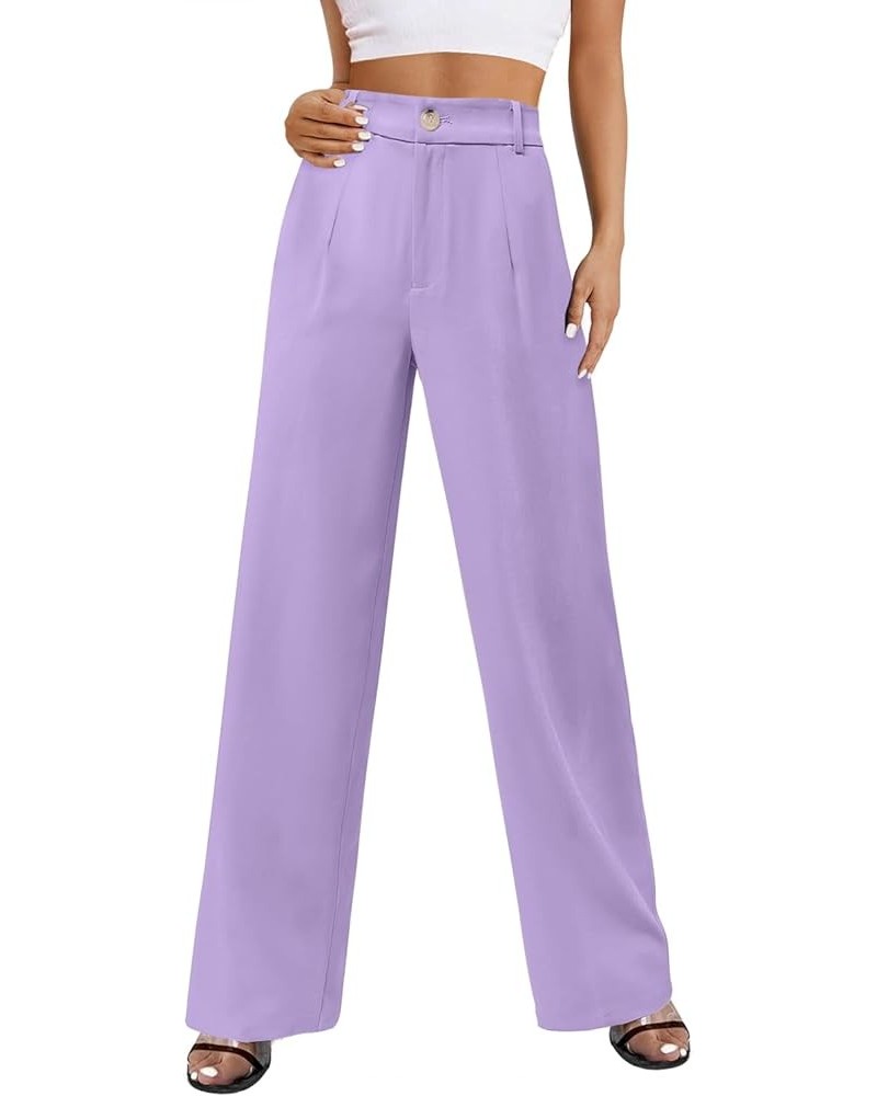 Womens Wide Leg Slacks High Waisted Pants Straight Long Work Business Trousers with Pockets Loose A-light Purple $17.10 Pants