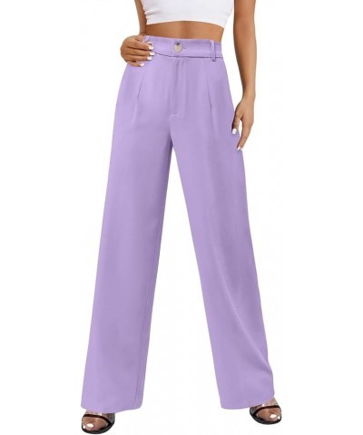 Womens Wide Leg Slacks High Waisted Pants Straight Long Work Business Trousers with Pockets Loose A-light Purple $17.10 Pants