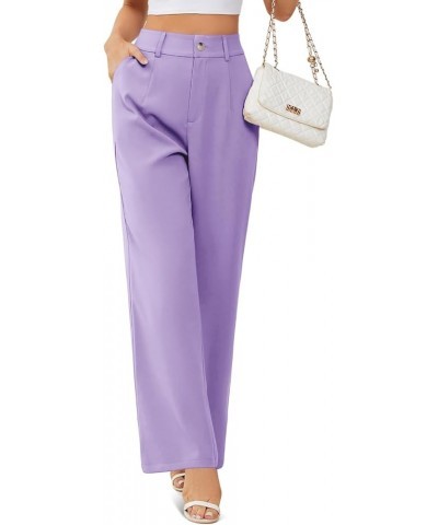 Womens Wide Leg Slacks High Waisted Pants Straight Long Work Business Trousers with Pockets Loose A-light Purple $17.10 Pants