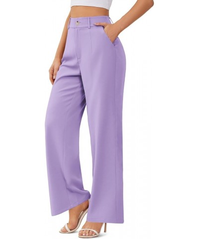 Womens Wide Leg Slacks High Waisted Pants Straight Long Work Business Trousers with Pockets Loose A-light Purple $17.10 Pants