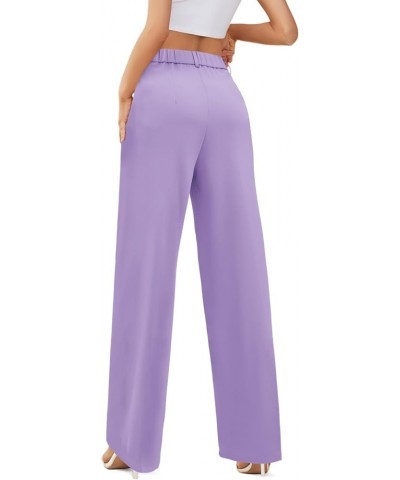 Womens Wide Leg Slacks High Waisted Pants Straight Long Work Business Trousers with Pockets Loose A-light Purple $17.10 Pants