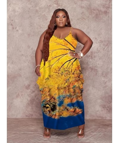 Women's Summer Plus Size Short Sleeved Long Dress Casual Loose Faith Beach Maxi Dress with Pockets 27-blue Yellow $14.70 Dresses