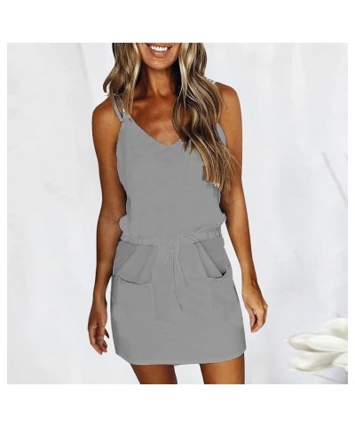 Summer Dresses for Women,Trendy Striped Sleeveless Halter Strap Beach Mini Sundresses Boho Flowy Dress with Pockets Gray 1 $1...