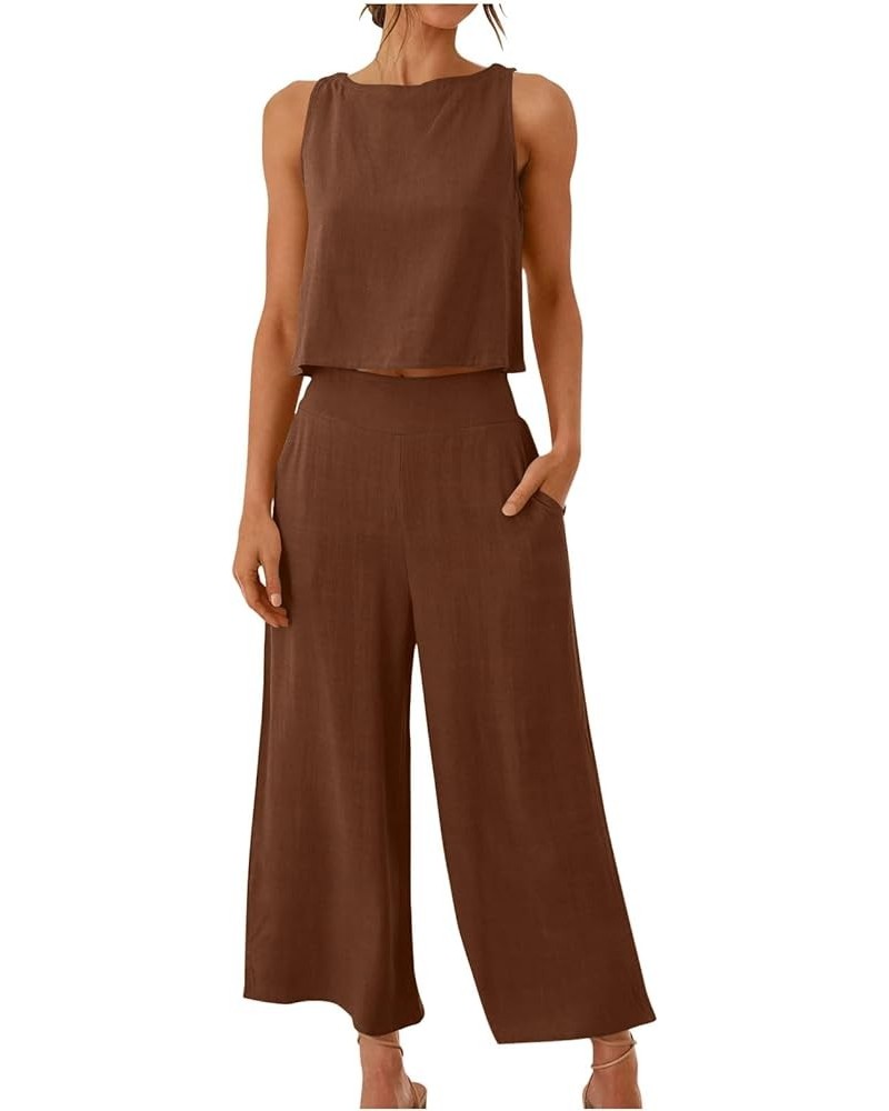 Vacation Outfits for Women Trendy 2024 2 Piece Summer Womens Travel Outfits Dressy Casual Linen Beach Outfits 05 Brown $7.50 ...