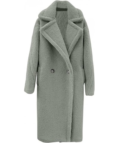 Womens Peacoat Jacket Long Sleeve Notched Lapel Collar Outfit Breasted Thick Warm Faux Woolen Sherpa Trench Coat Green $42.63...