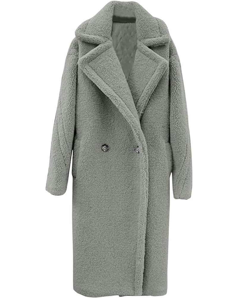 Womens Peacoat Jacket Long Sleeve Notched Lapel Collar Outfit Breasted Thick Warm Faux Woolen Sherpa Trench Coat Green $42.63...