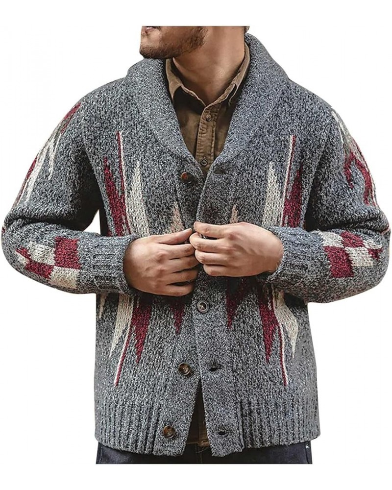 Color Block Sweater Men Shawl Collar Cardigans Button Up Knit Cardigan Slim Fit Lightweight Cable Knit Sweaters Gray $9.66 Sw...