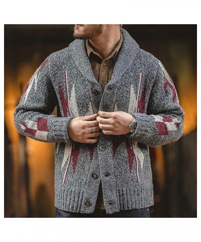 Color Block Sweater Men Shawl Collar Cardigans Button Up Knit Cardigan Slim Fit Lightweight Cable Knit Sweaters Gray $9.66 Sw...