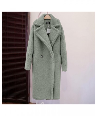 Womens Peacoat Jacket Long Sleeve Notched Lapel Collar Outfit Breasted Thick Warm Faux Woolen Sherpa Trench Coat Green $42.63...