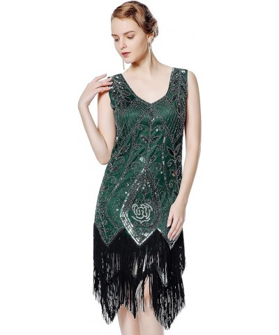 Women's 1920s Flapper Dress Sequins Art Deco Fringed Sleeveless Gatsby Dress Green $18.45 Dresses