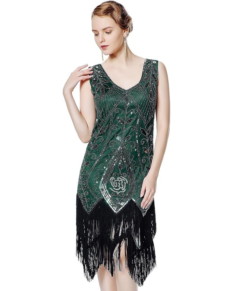 Women's 1920s Flapper Dress Sequins Art Deco Fringed Sleeveless Gatsby Dress Green $18.45 Dresses