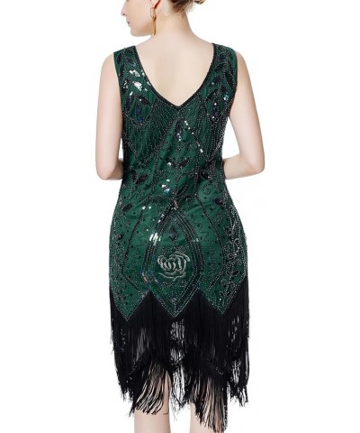 Women's 1920s Flapper Dress Sequins Art Deco Fringed Sleeveless Gatsby Dress Green $18.45 Dresses