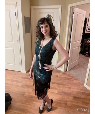 Women's 1920s Flapper Dress Sequins Art Deco Fringed Sleeveless Gatsby Dress Green $18.45 Dresses