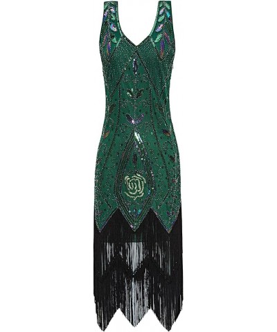 Women's 1920s Flapper Dress Sequins Art Deco Fringed Sleeveless Gatsby Dress Green $18.45 Dresses