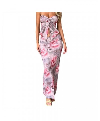 Maxi Skirt Sets Women 2 Piece Outfits Sexy Strapless Crop Tube Top Bodycon Long Skirts Y2K Skirt Set Beachwear T-pink $13.84 ...