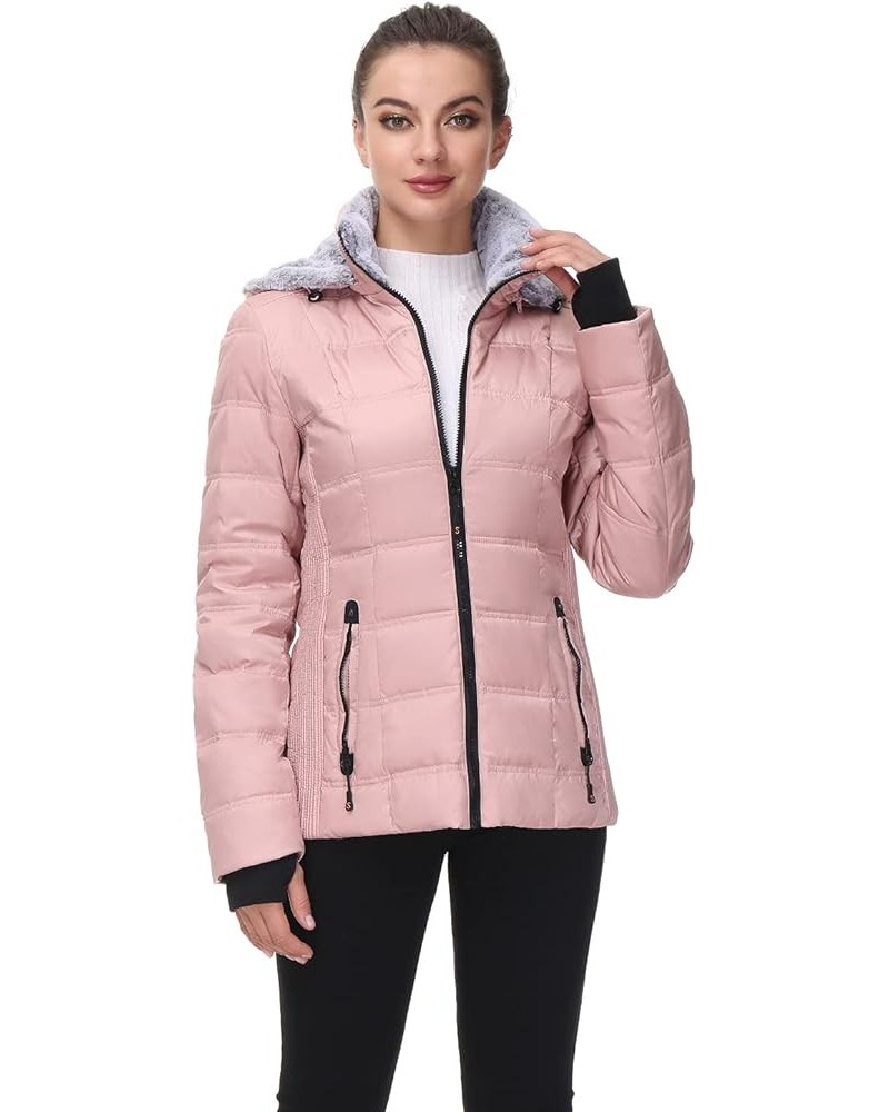 Women Down Puffer Jacket with Hood Hooded Winter Down Puffer Coat for Women with Faux-Fur Hood & Collar Pink $34.86 Jackets