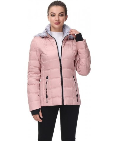 Women Down Puffer Jacket with Hood Hooded Winter Down Puffer Coat for Women with Faux-Fur Hood & Collar Pink $34.86 Jackets