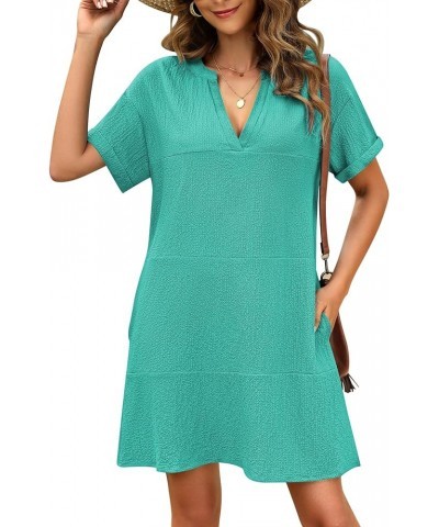 Women's Cover Up Short Sleeve Bathing Suit Cover Ups V Neck Beach Coverup Dress with Pockets Mint Green $14.70 Swimsuits