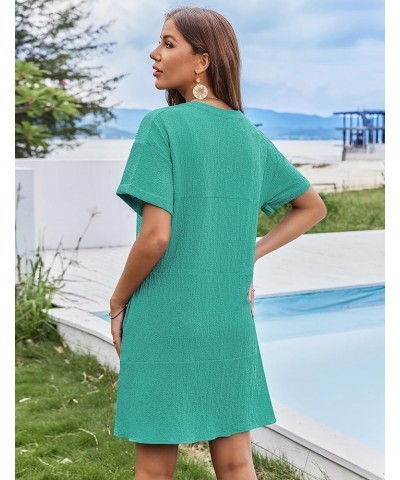 Women's Cover Up Short Sleeve Bathing Suit Cover Ups V Neck Beach Coverup Dress with Pockets Mint Green $14.70 Swimsuits