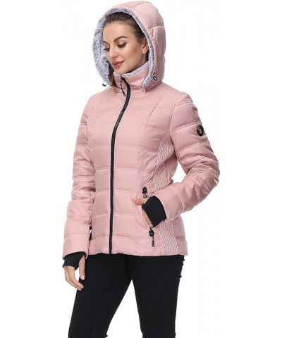 Women Down Puffer Jacket with Hood Hooded Winter Down Puffer Coat for Women with Faux-Fur Hood & Collar Pink $34.86 Jackets